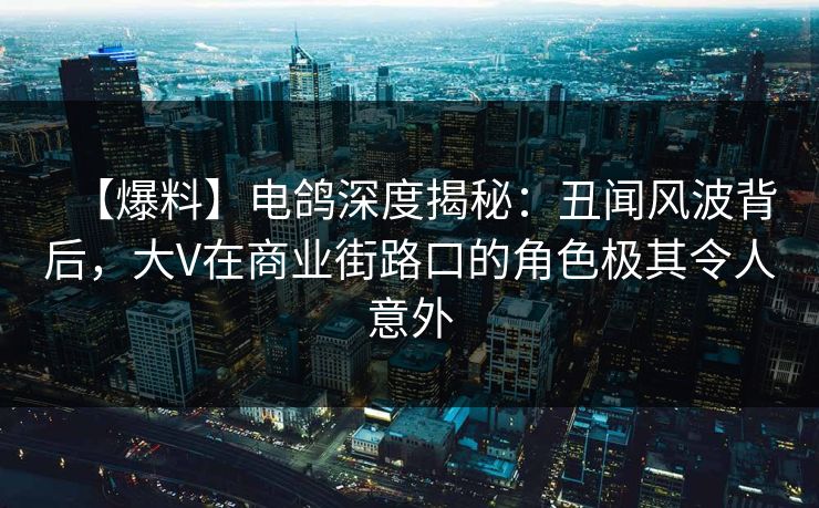 【爆料】电鸽深度揭秘：丑闻风波背后，大V在商业街路口的角色极其令人意外