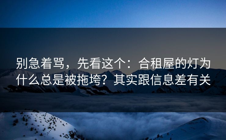 别急着骂，先看这个：合租屋的灯为什么总是被拖垮？其实跟信息差有关
